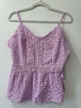 Japna Lilac Eyelet Lace Peplum Cami Top - Women